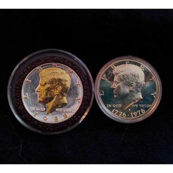 1 40% Silver Cameo Kennedy & 1 24k Gold & .999 Silver Plated 1988 Kennedy 1/2 $ - Picture 3 of 4